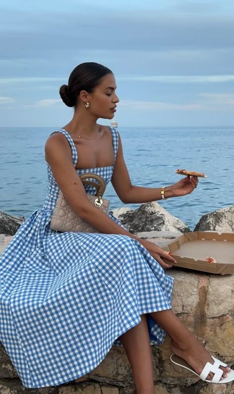 European summer outfit White Gingham Dress classic style