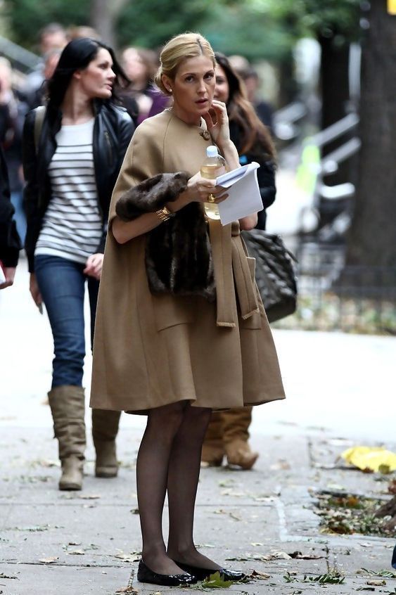 Lily van der Woodsen style fall coat black ballet flats in nyc
